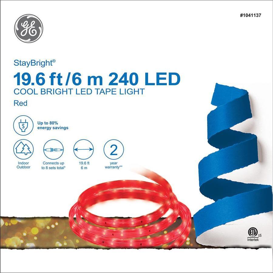 GE StayBright 240-Light 19.6-ft Red Integrated LED Christmas Tape Lights