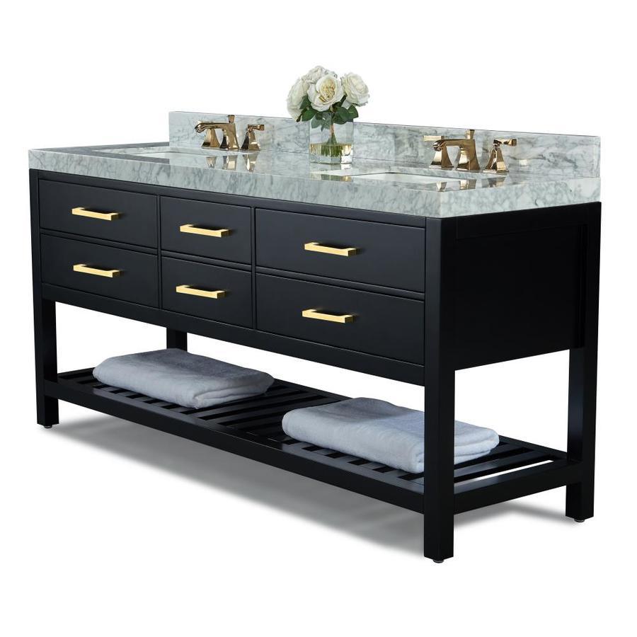 Ancerre Designs Elizabeth 72-in Black Onyx Double Sink Bathroom Vanity with Carrara White Natural Marble Top