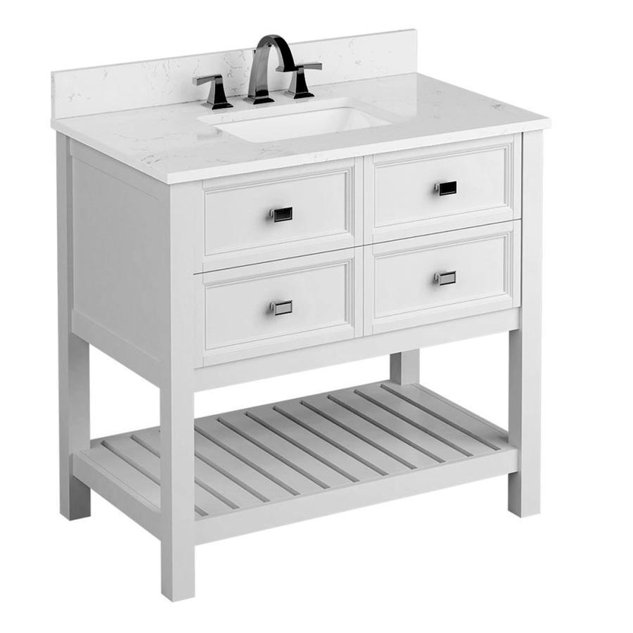 allen + roth Canterbury 36-in White Single Sink Bathroom Vanity with Carrara Engineered Stone Top