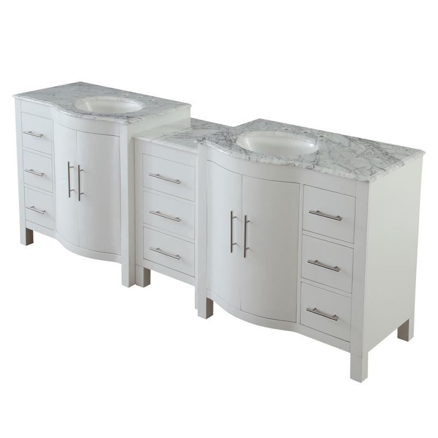 Silkroad Exclusive 89-in White Double Sink Bathroom Vanity with Carrara White Natural Marble Top