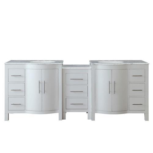 Silkroad Exclusive 89-in White Double Sink Bathroom Vanity with Carrara White Natural Marble Top