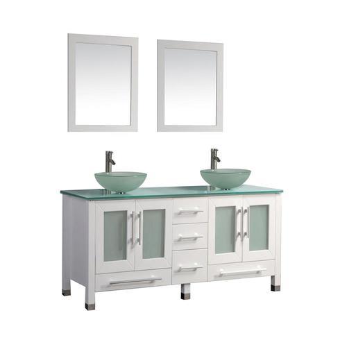 MTD Vanities 61-in White Double Sink Bathroom Vanity with Painted Glass Top