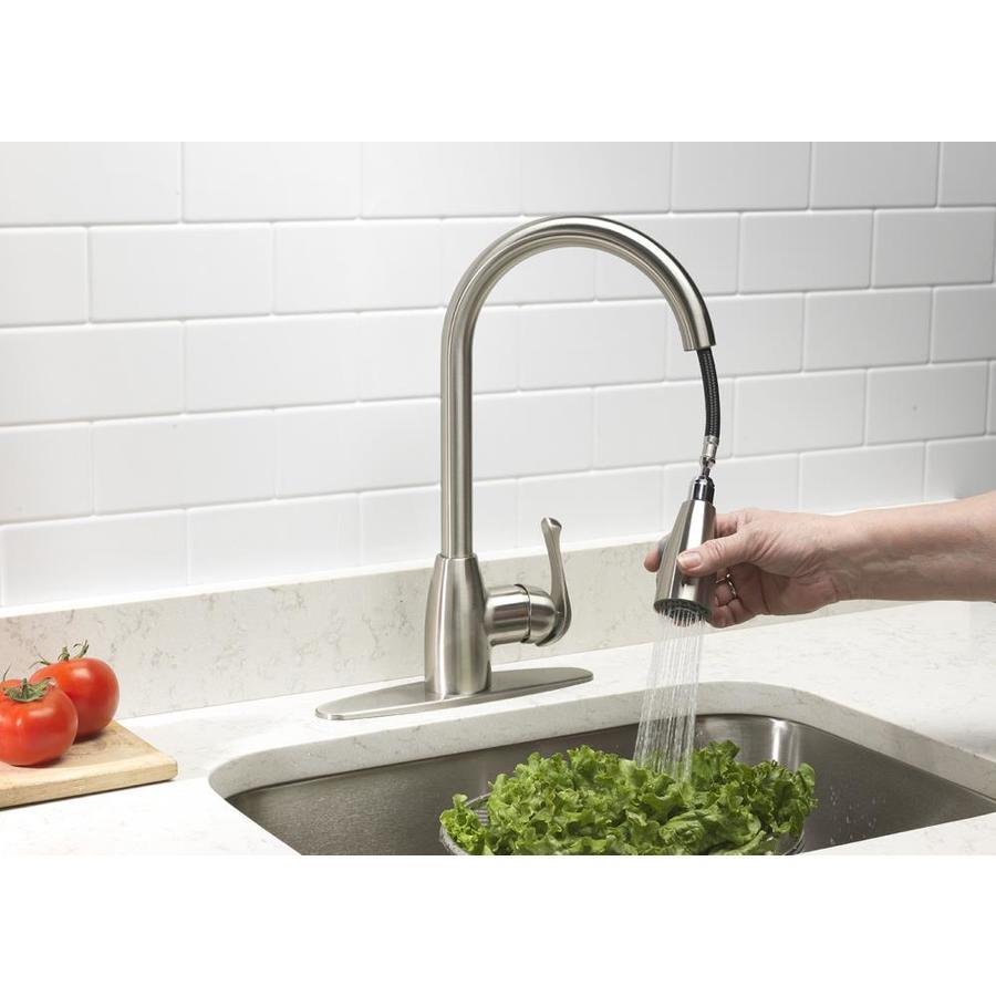 Project Source Stainless Steel 1-Handle Deck Mount Pull-Down Handle Kitchen Faucet (Deck Plate Included)