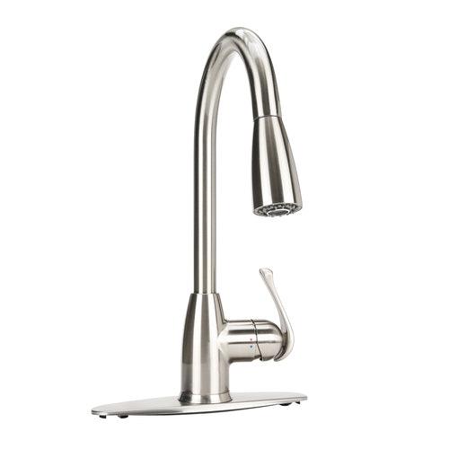 Project Source Stainless Steel 1-Handle Deck Mount Pull-Down Handle Kitchen Faucet (Deck Plate Included)