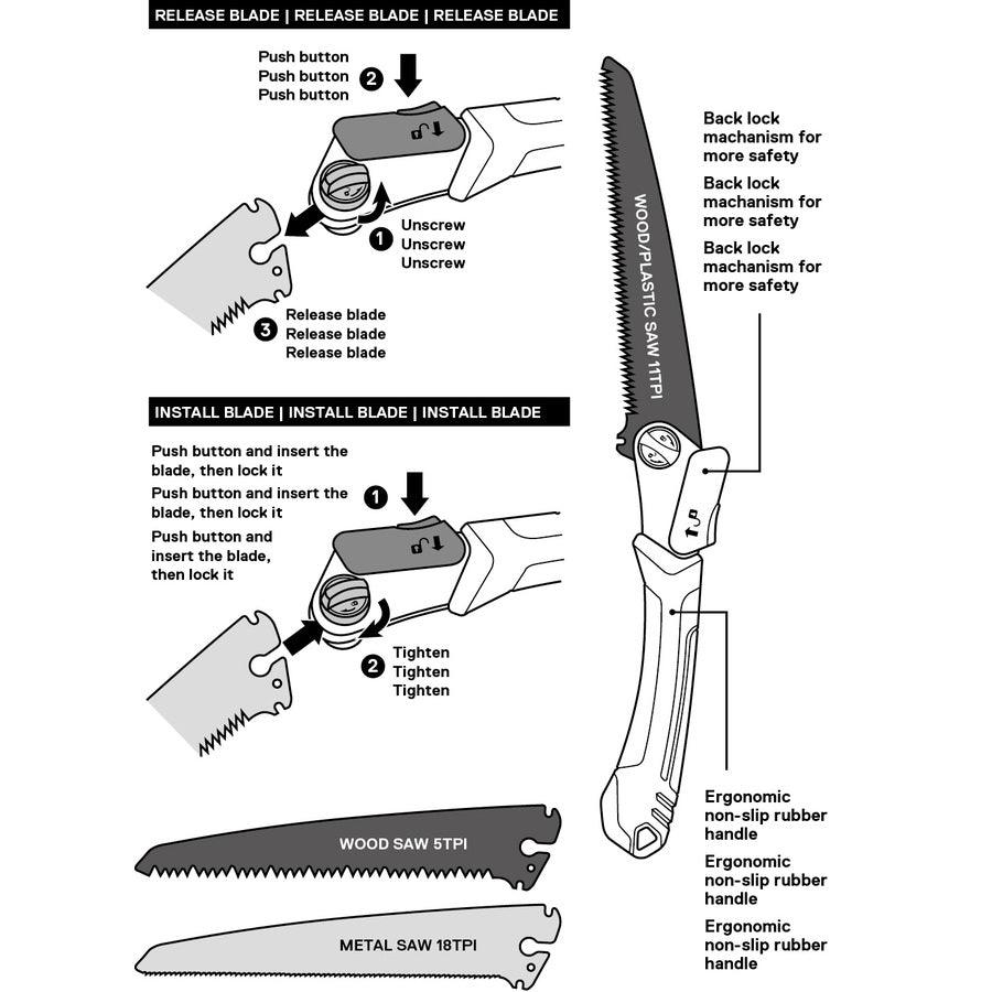 Kobalt 3-in-1 Folding Saw with Pouch 8-in Cross-Cutting Hand Saw