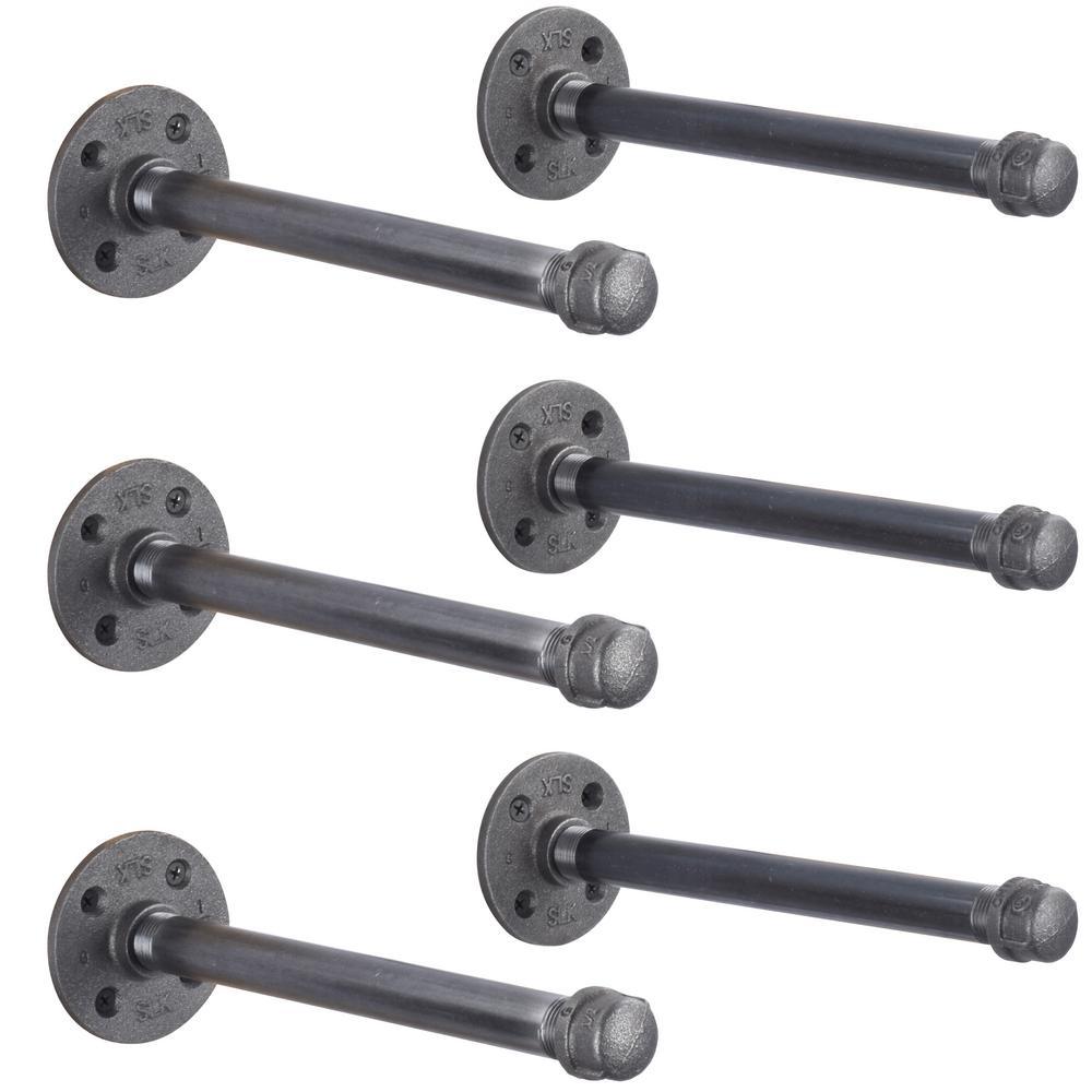 1/2 in. Black Pipe 12 in. L Wall Mounted Shelf Bracket Kit (6-Pack)