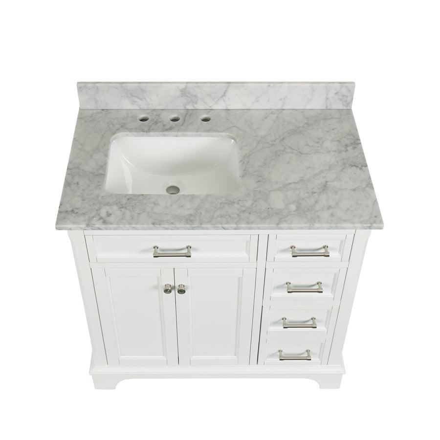 allen + roth Roveland 36-in White Single Sink Bathroom Vanity with Natural Carrara Marble Top