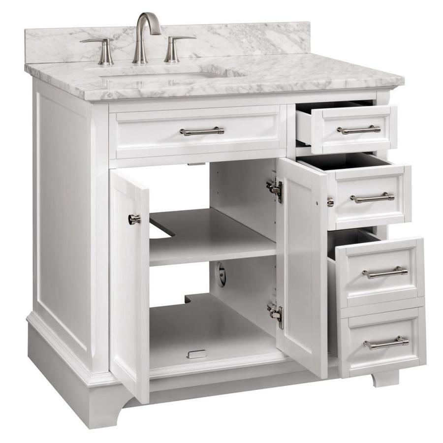 allen + roth Roveland 36-in White Single Sink Bathroom Vanity with Natural Carrara Marble Top