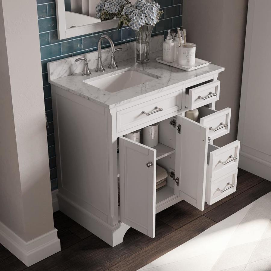 allen + roth Roveland 36-in White Single Sink Bathroom Vanity with Natural Carrara Marble Top