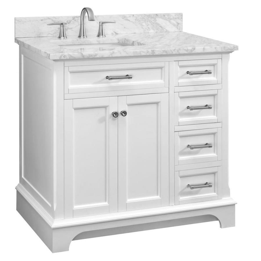 allen + roth Roveland 36-in White Single Sink Bathroom Vanity with Natural Carrara Marble Top