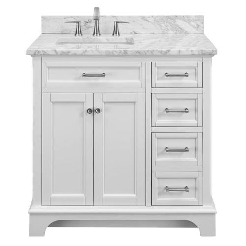 allen + roth Roveland 36-in White Single Sink Bathroom Vanity with Natural Carrara Marble Top