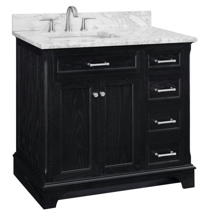 allen + roth Roveland 36-in Black Oak Single Sink Bathroom Vanity with Natural Carrara Marble Top