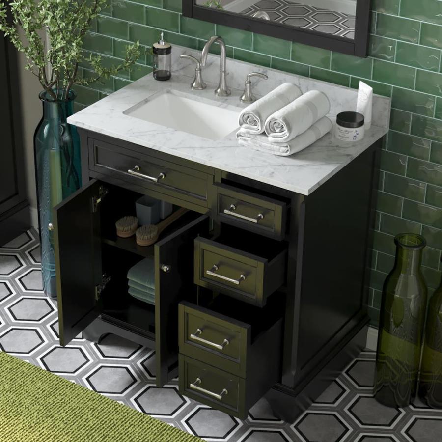 allen + roth Roveland 36-in Black Oak Single Sink Bathroom Vanity with Natural Carrara Marble Top