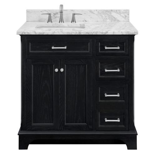 allen + roth Roveland 36-in Black Oak Single Sink Bathroom Vanity with Natural Carrara Marble Top