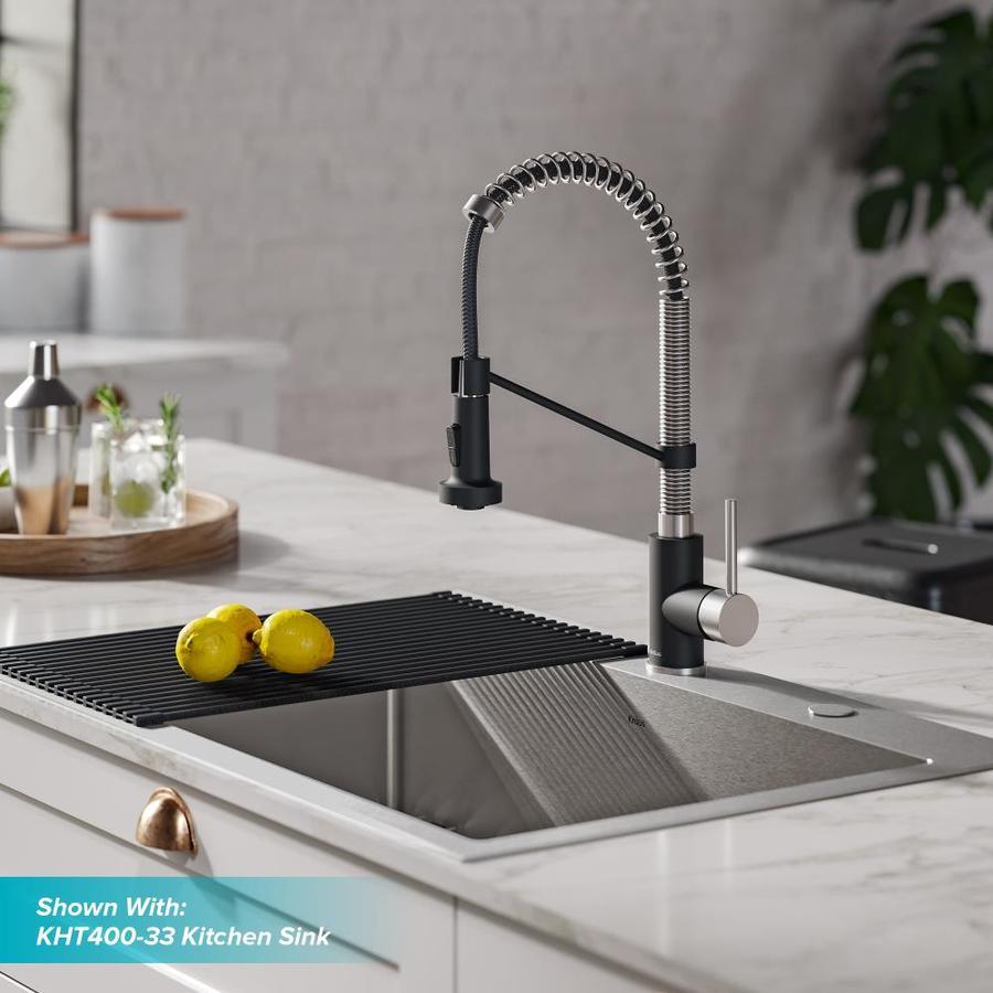 Kraus Bolden Stainless Steel/Matte Black 1-Handle Deck-Mount Pull-Down Handle Kitchen Faucet