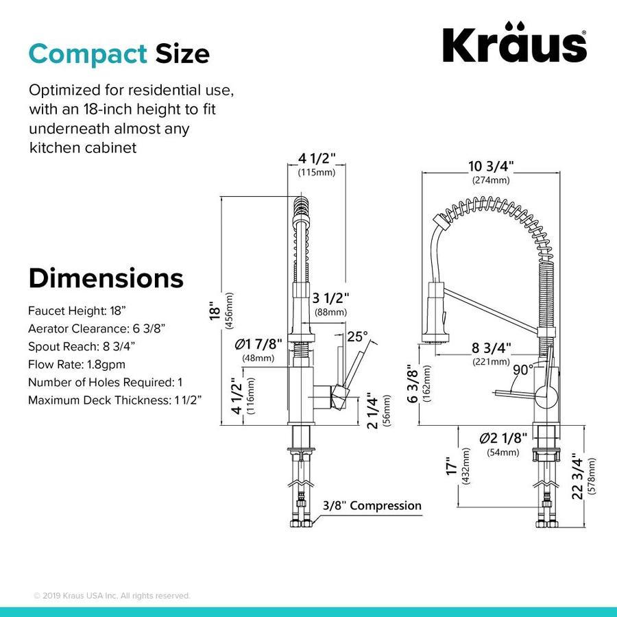 Kraus Bolden Stainless Steel/Matte Black 1-Handle Deck-Mount Pull-Down Handle Kitchen Faucet