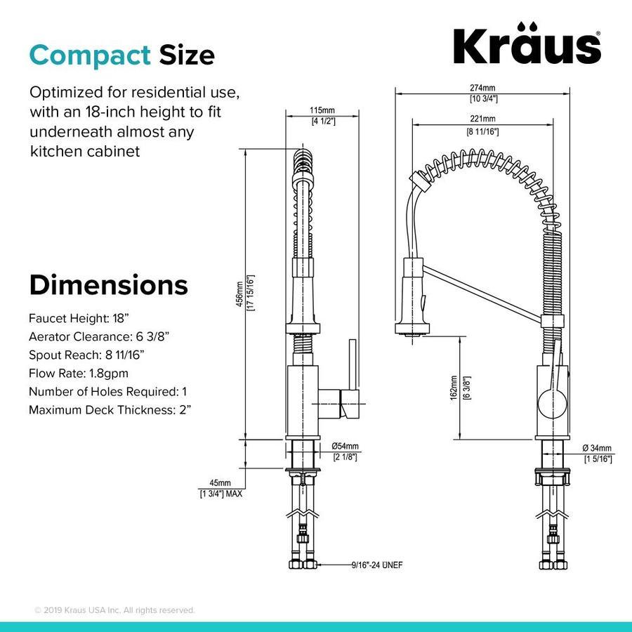 Kraus Bolden Stainless Steel/Matte Black 1-Handle Deck-Mount Pull-Down Handle Kitchen Faucet