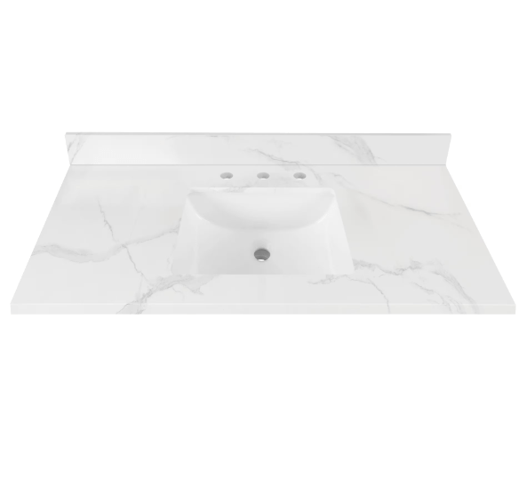 Home Decorators Collection 37 in. W x 22 in D Engineered Stone White Rectangular Single Sink Vanity Top in Calacatta White