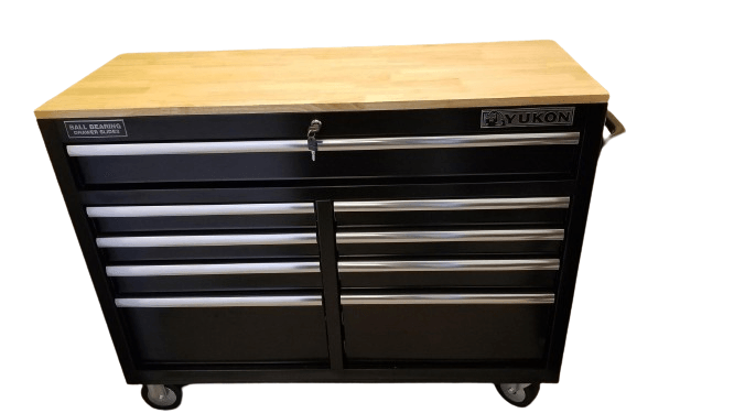 YUKON 46 in. 9 Drawer Mobile Storage Cabinet with Solid Wood Top, Black