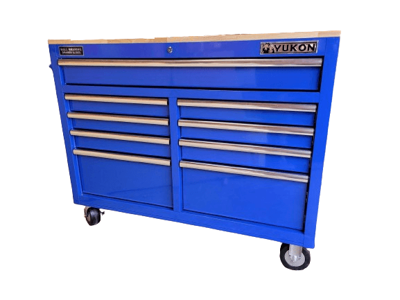 YUKON 46 in. 9 Drawer Mobile Storage Cabinet with Solid Wood Top, Blue