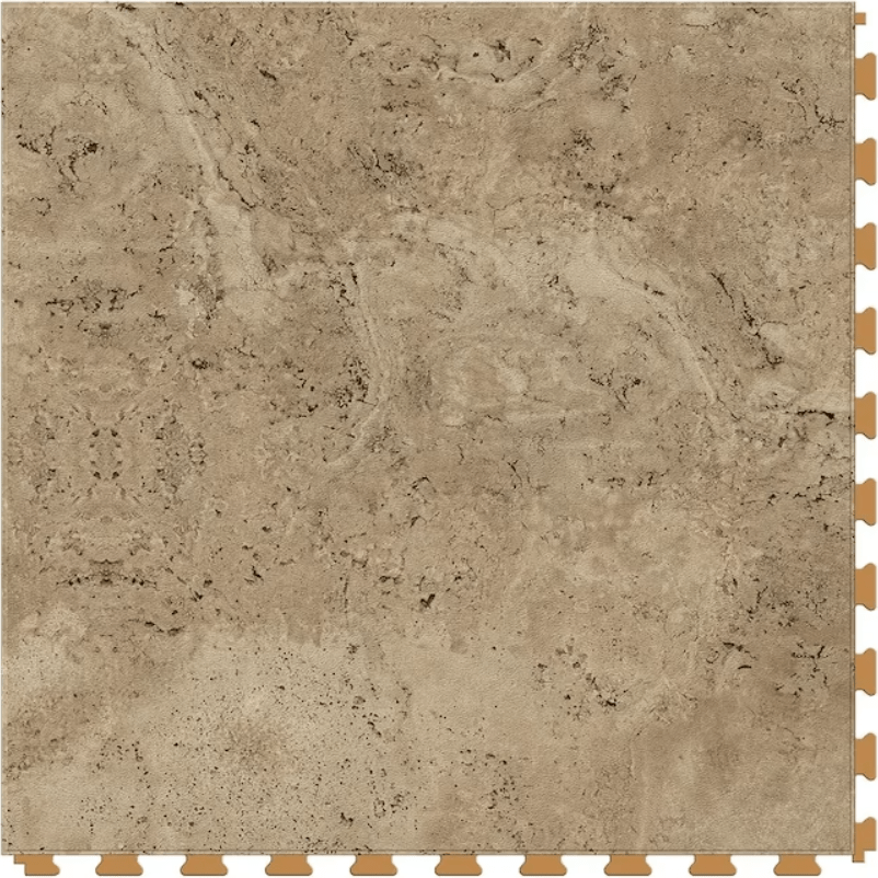 Perfection Floor Tile (Sample) Travertine Collection Camel/Satin Water Resistant Patterned Look Interlocking Vinyl Tile
