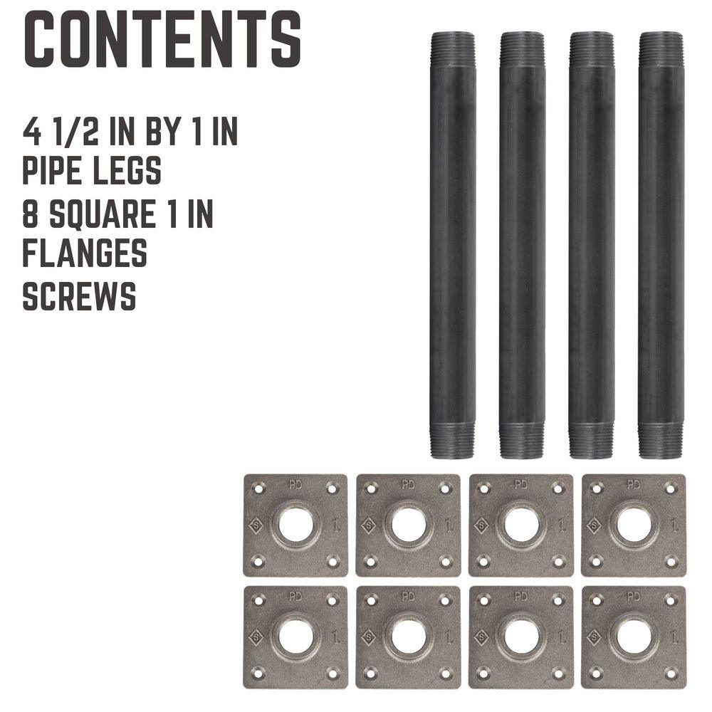 1 in. x 1 ft. L Black Pipe Table Leg Kit with Square Flange (Set of 4)