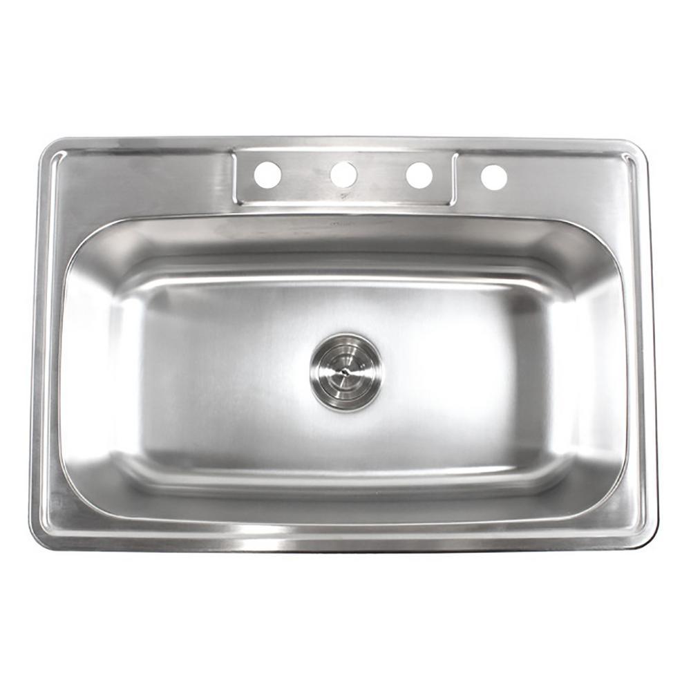 Top Mount Drop-In Stainless Steel 18-Gauge 25 in. x 22 in. x 9 in. Deep 4-Faucet Holes Single Bowl Kitchen Sink