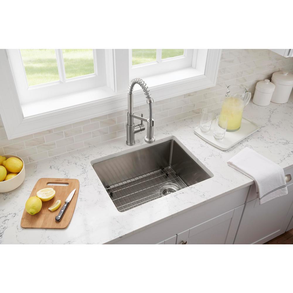 All-in-One Tight Radius Stainless Steel 25 in. 18-Gauge Single Bowl Dual Mount Kitchen Sink with Spring Neck Faucet