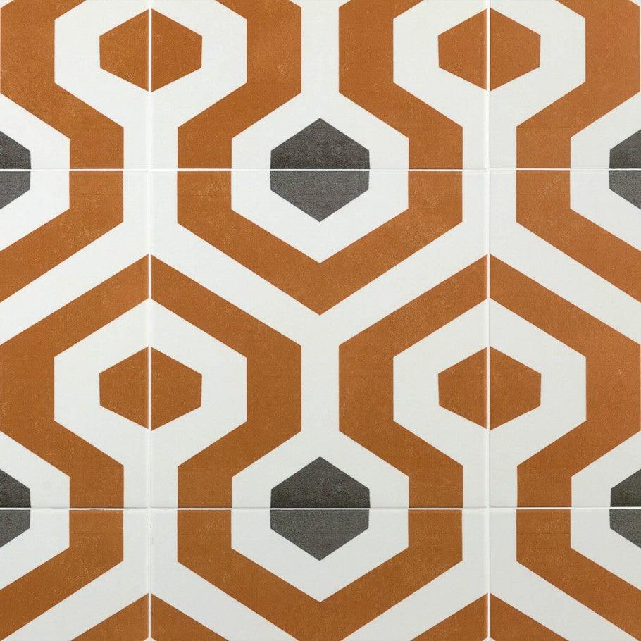 Soumaya Orange Encaustic 9x9 Glazed Porcelain Tile