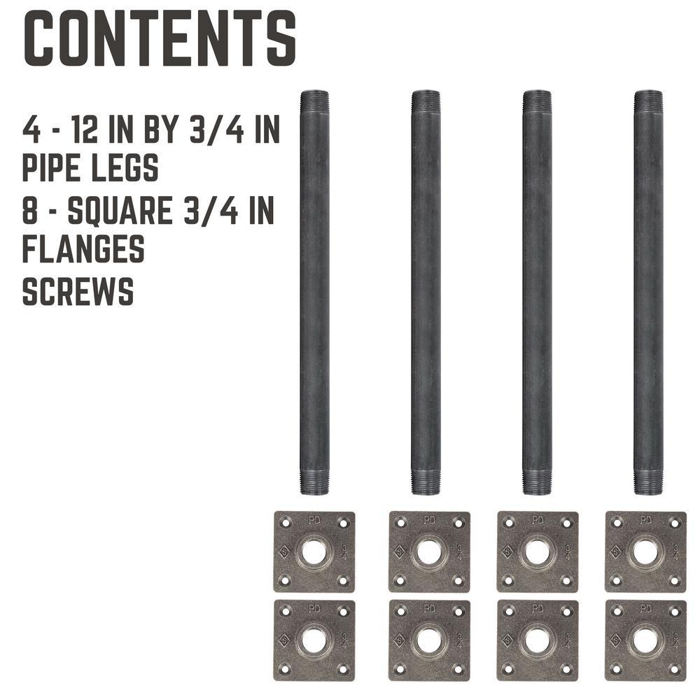 3/4 in. x 1 ft. L Black Steel Pipe Square Flange Table Leg Kit (Set of 4)