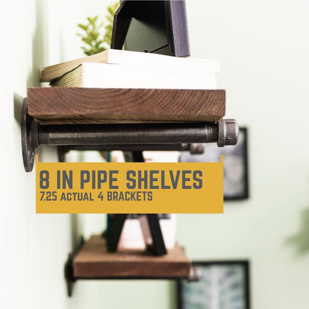 1/2 in. Black Pipe 8 in. L Wall Mounted Shelf Bracket Kit (4-Pack)