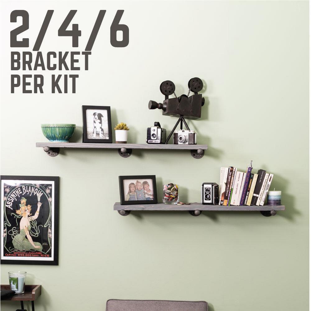 1/2 in. Black Pipe 12 in. L Wall Mounted Shelf Bracket Kit (6-Pack)