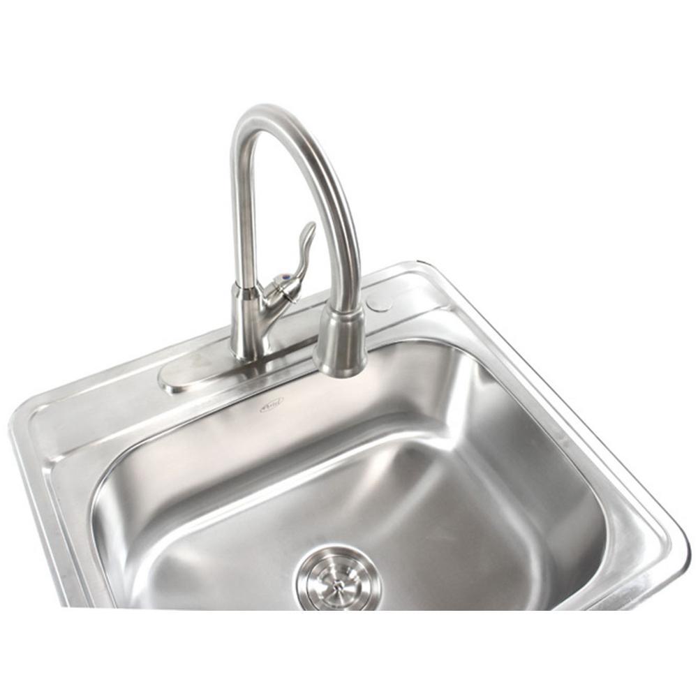 Top Mount Drop-In Stainless Steel 18-Gauge 25 in. x 22 in. x 9 in. Deep 4-Faucet Holes Single Bowl Kitchen Sink