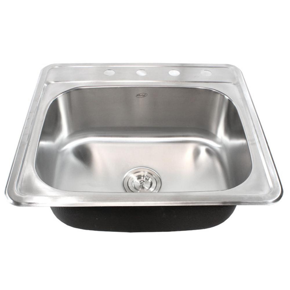 Top Mount Drop-In Stainless Steel 18-Gauge 25 in. x 22 in. x 9 in. Deep 4-Faucet Holes Single Bowl Kitchen Sink