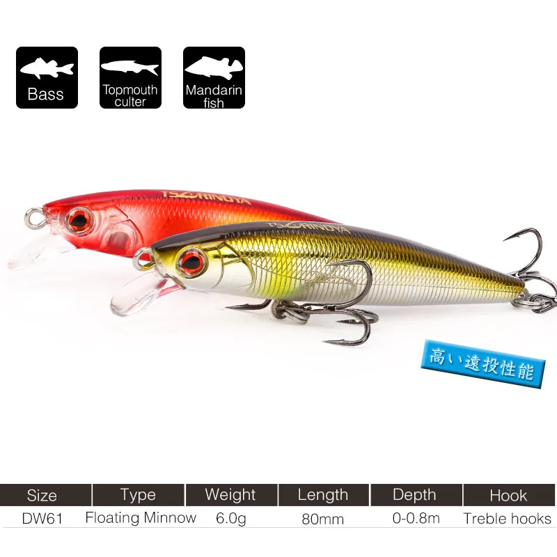 TSURINOYA DW61 Fishing Lure Floating Minnow Hard Crankbait 5Pcs Set