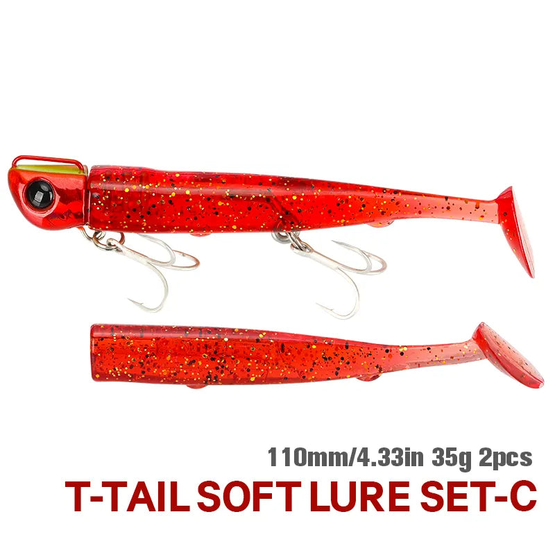TSURINOYA Jig Head T-Tail Soft Baits 2pcs Set