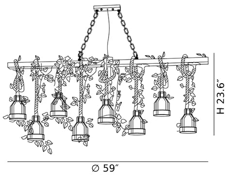 Vintage Wood Green Chandelier CAD