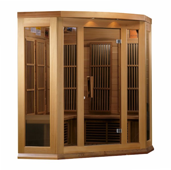 Maxxus 3-Person Corner Low EMF FAR Infrared Sauna (Canadian Red Cedar)