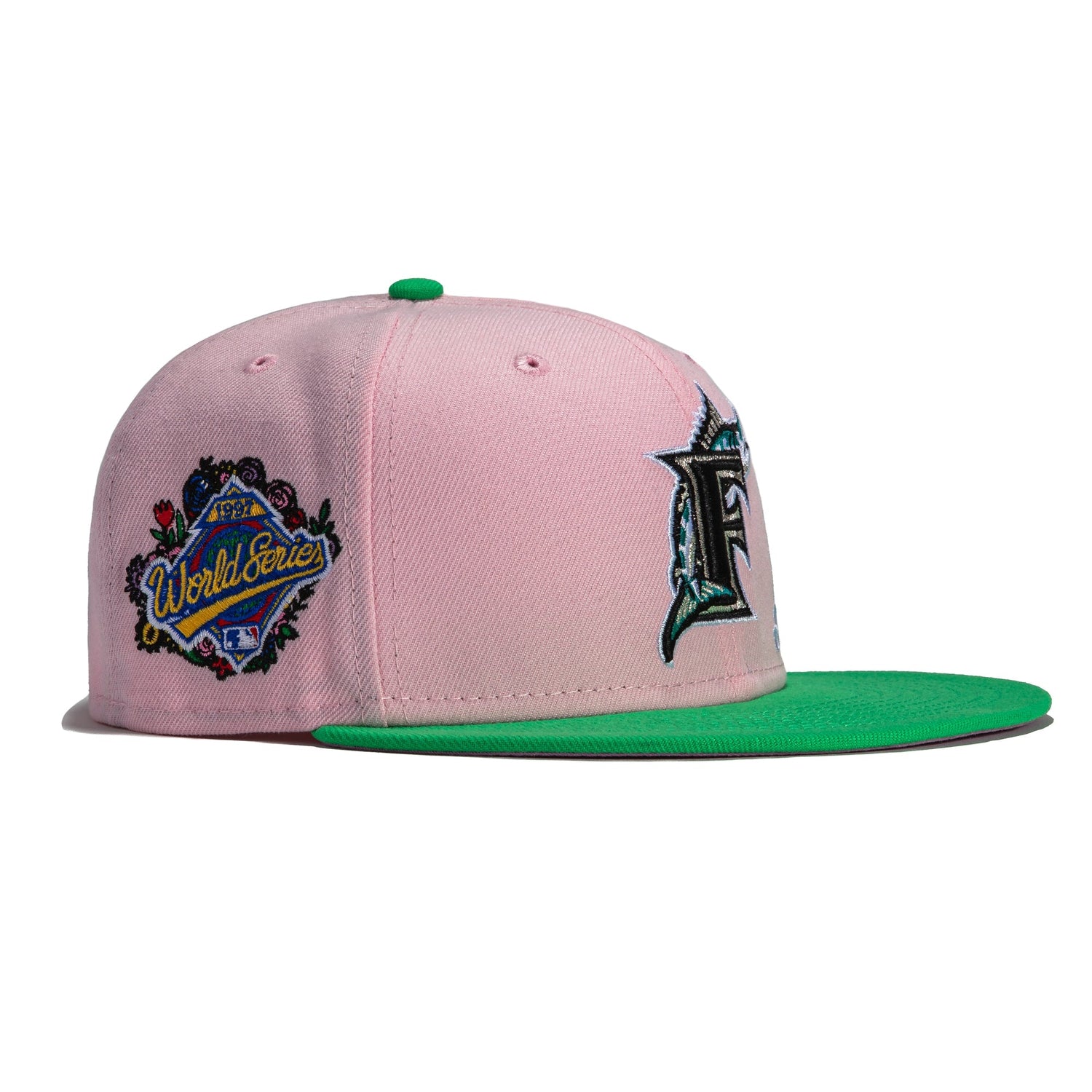 New Era 59Fifty Jae Tips Forever Miami Marlins 1997 World Series Patch Hat- Pink, Lime Green