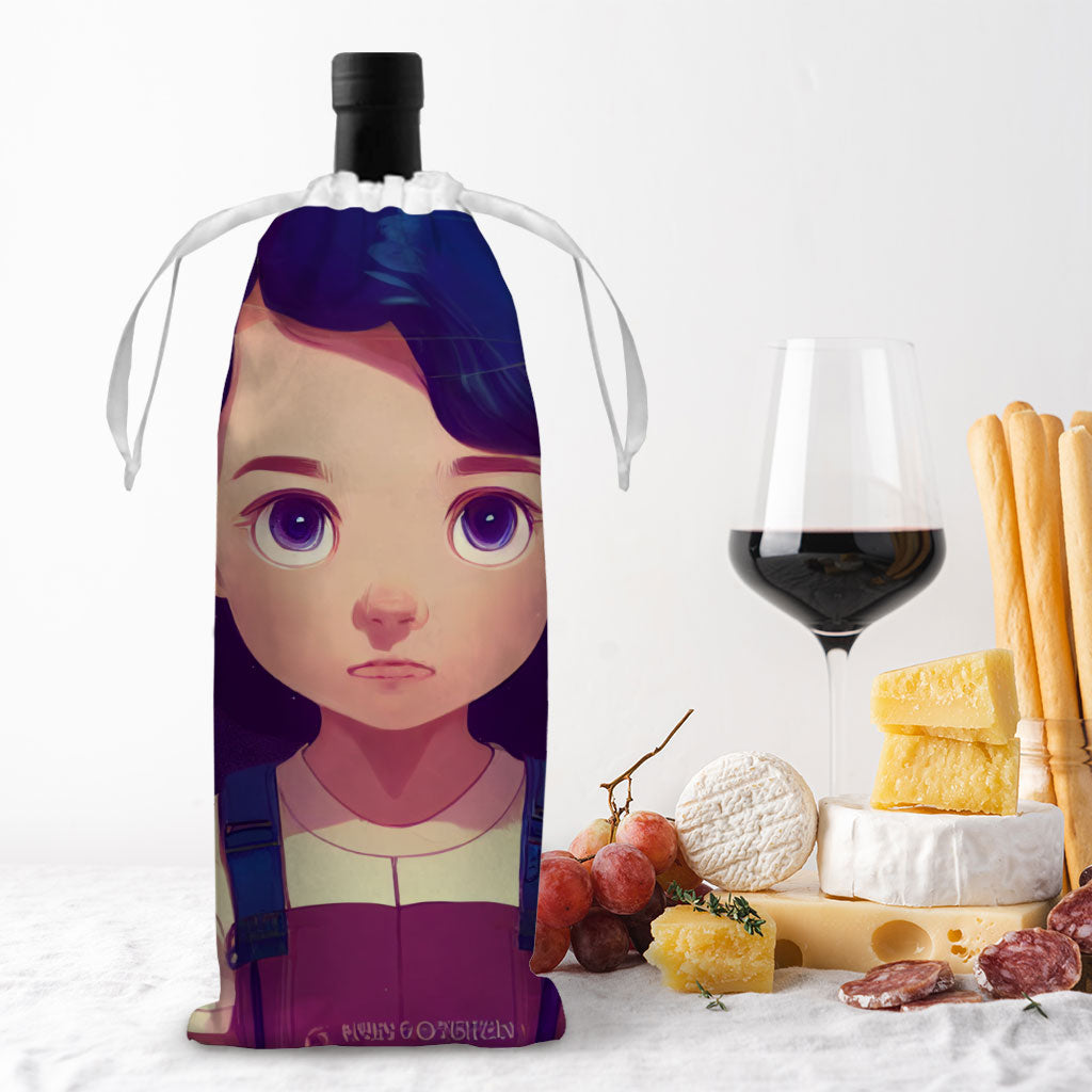 Cute Anime Girl Colorful Wine Tote Bag