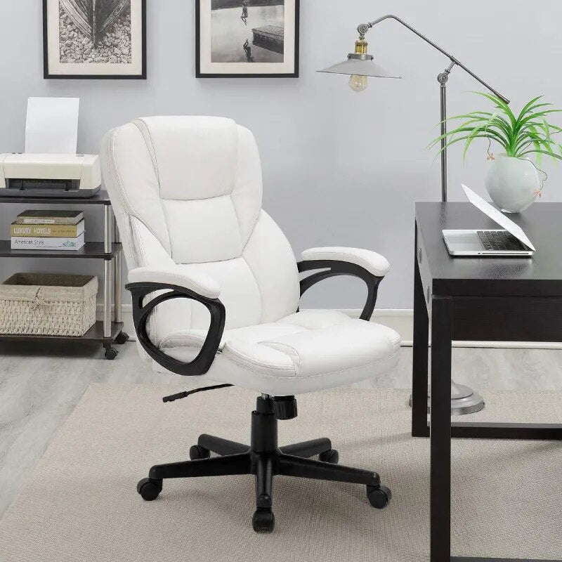 Faux Leather High-Back Executive Office Chair with Lumbar Support, White