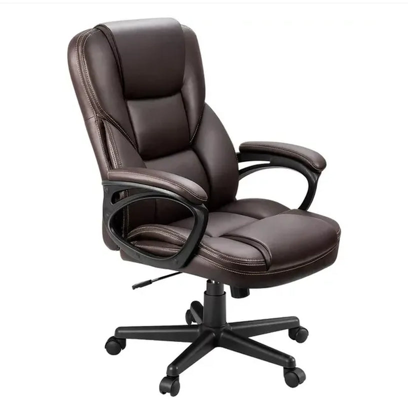 Faux Leather High-Back Executive Office Chair with Lumbar Support, White