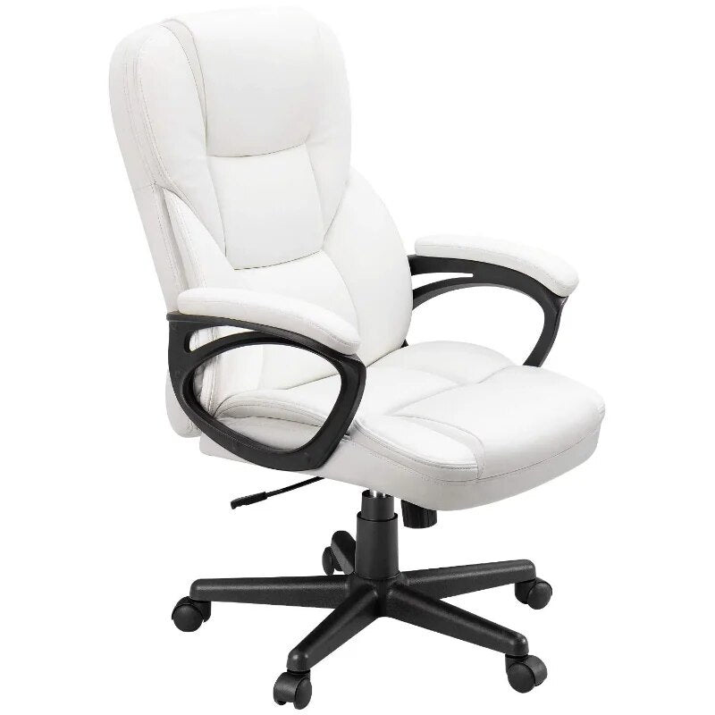 Faux Leather High-Back Executive Office Chair with Lumbar Support, White