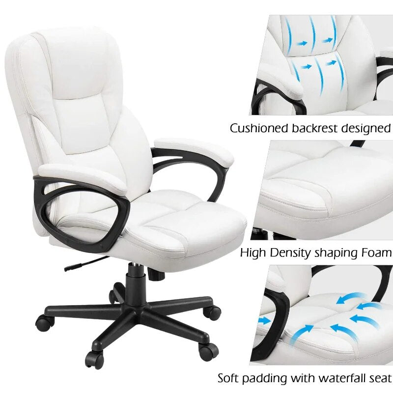 Faux Leather High-Back Executive Office Chair with Lumbar Support, White