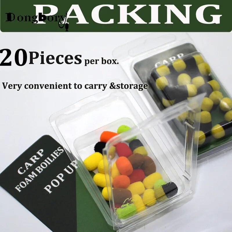 20PCS Cylinder Carp Fishing Bait Foam Pop Up Carp Boilies Hair Rig Hookbait Artificial Pop Corn Method Feeder Carp Fishing