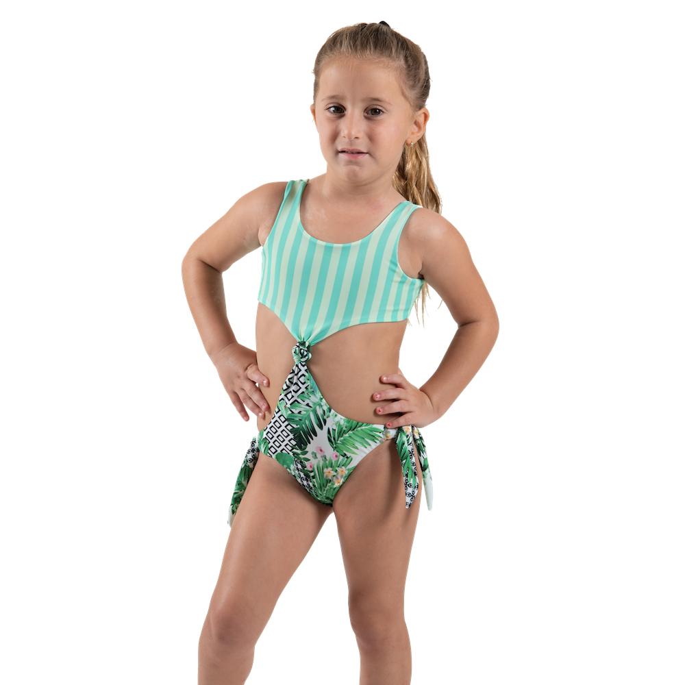 Striped Forest - Knot Trikini - Kids Swimwear