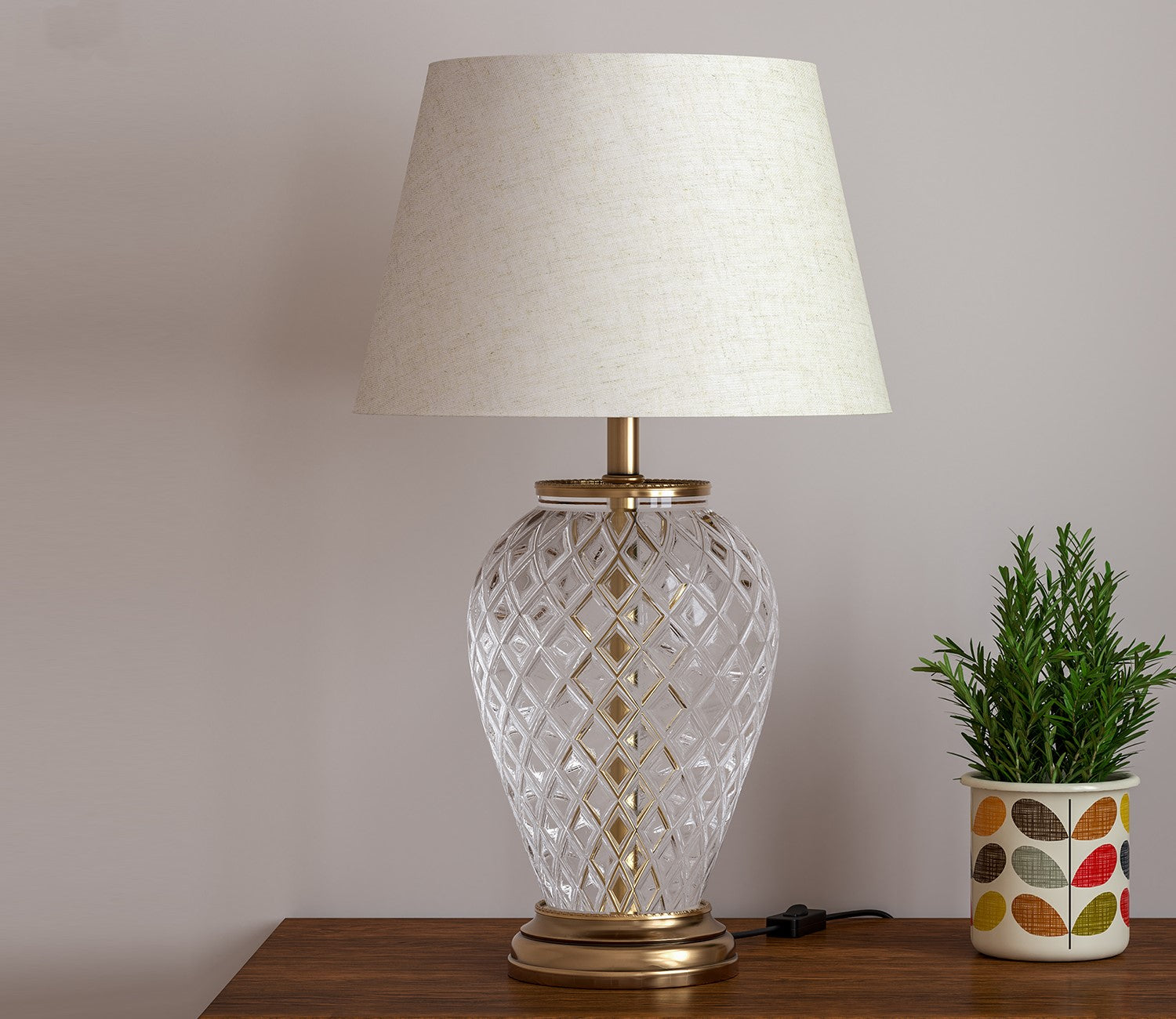 Brass Table Lamp - Diamond Cut Glass