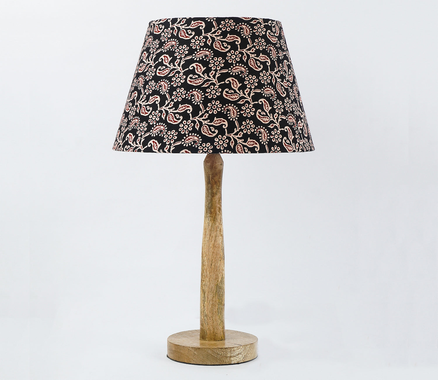 Traditional Wooden Pillar Lamp with Printed Shade (38.1 cm H)