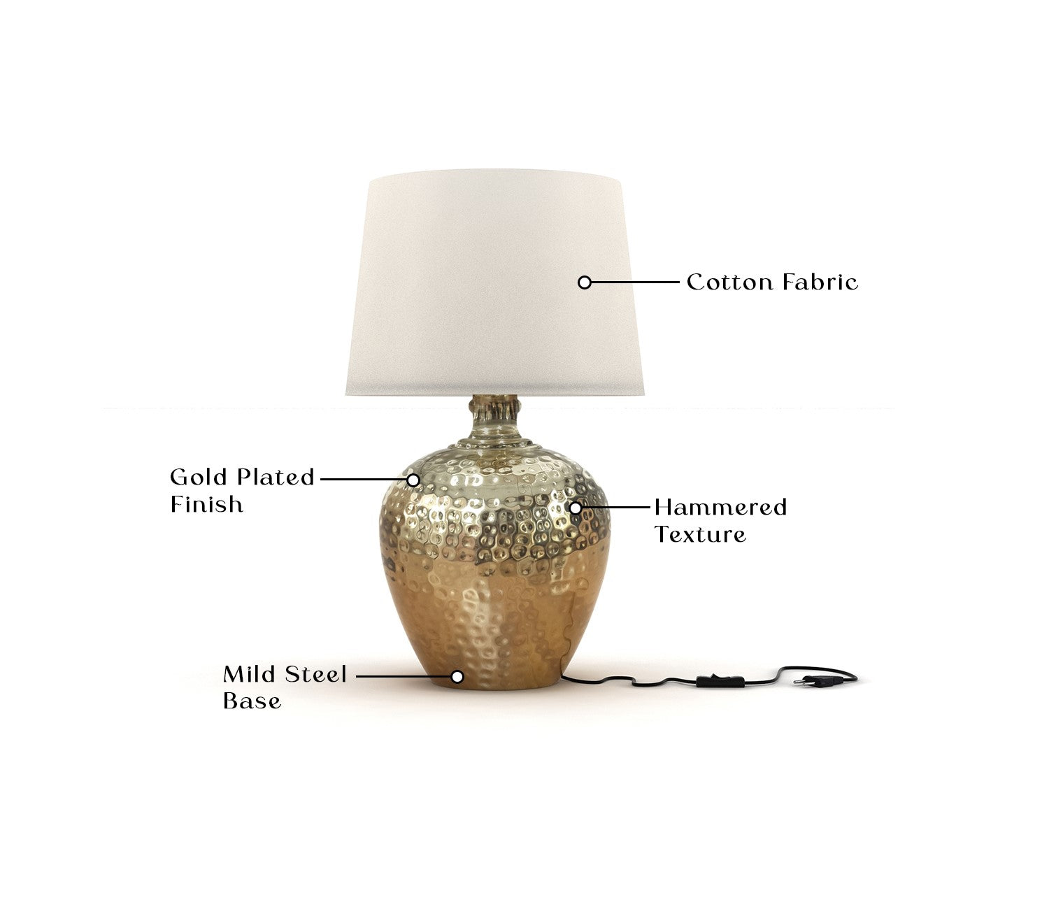 Vintage Gold Metal Table Lamp with White Fabric Shade