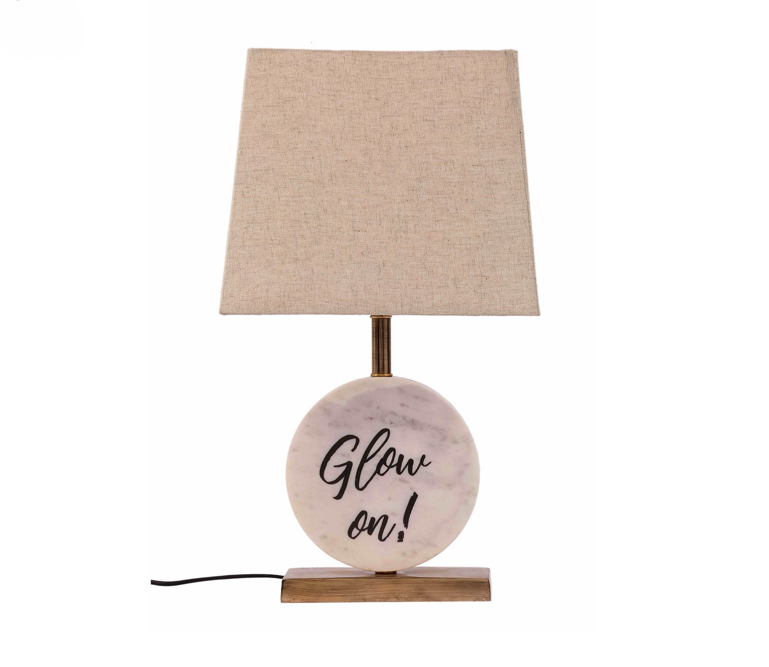 Copper Table Lamp with Marble Accent (Beige Shade)